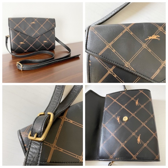 Longchamp black horse buckle print patterned leather vintage bag - Picture 7 of 11